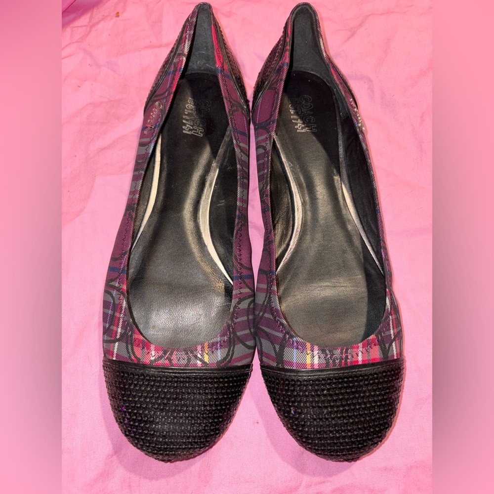 Coach purple plaid black sequin bling ballet flats shoes size 9.5B - Picture 1 of 6